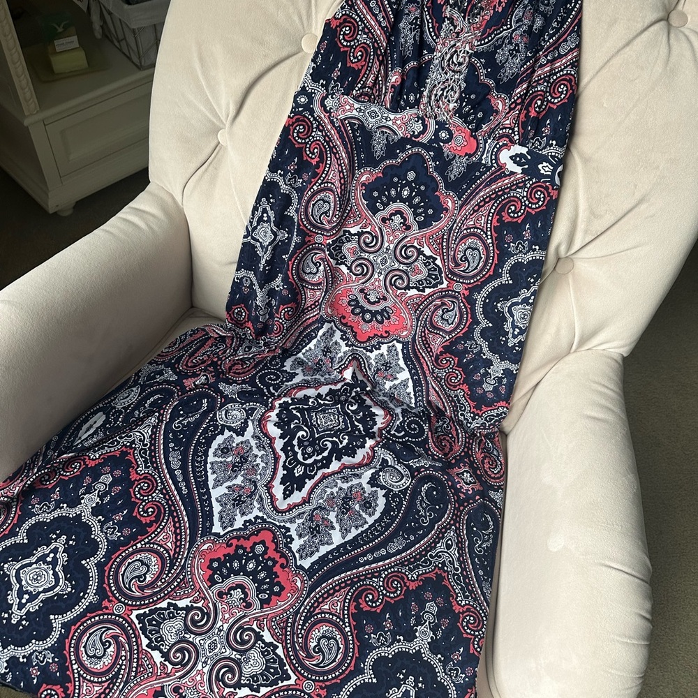 INC International Concepts Navy and Coral Maxi Dress